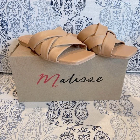 Natural Woven Slide Sandals Matisse Leather Pressure Size 7M Neutral Comfort - Picture 14 of 14